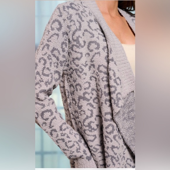 LAST 1️⃣ WOMEN'S LONG SLEEVE OPEN FRONT ANIMAL PRINT SWEATER GRAY CARDIGAN - Picture 5 of 6
